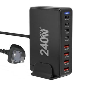 240W USB Fast Charger, 8-Port USB Charger Block, PD/QC Fast Charging Plug, GaN Multiport Desktop Station Hub Travel Power Adapter, PD Wall Charger Compatible with Phone Watch