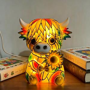 Creative Highland Cow LED Night Light, Ambient Night Lamp, Home Cartoon Animal Resin Figurine, Cute Decorative Lamp for Kids' Room & Living Area