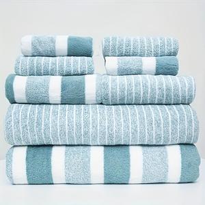 Striped Pattern Bathroom Towel Set, 1 Set Bath Towel & Hand Towel & Face Towel, Soft Absorbent Towel for Home Bathroom Hotel Salon