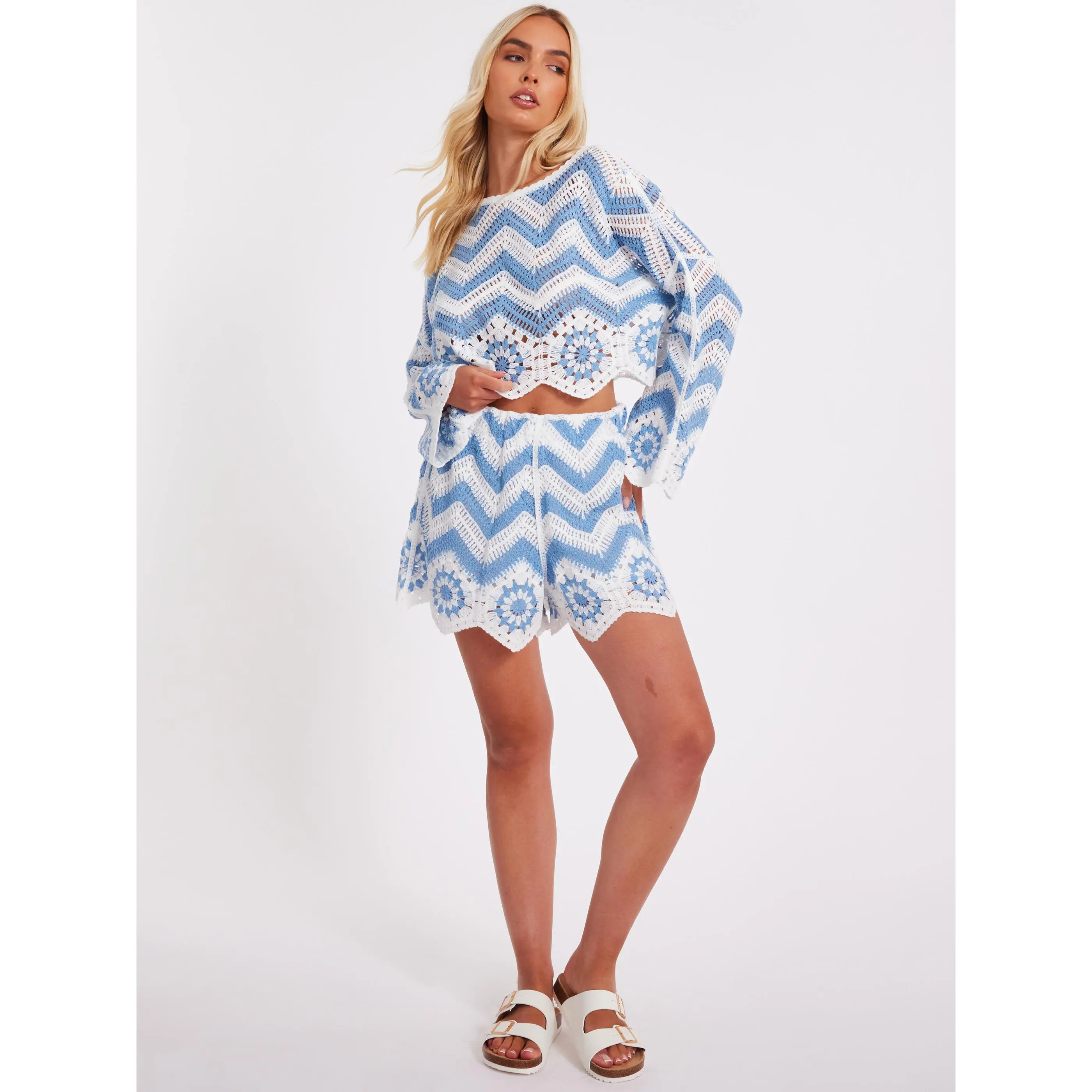 Quiz Clothing Blue Crochet Scalloped Shorts