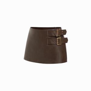 Cider Faux Leather Mid Rise Belted A-line Mini skirt built in shorts
