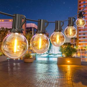 30FT Garden Lights Mains Powered, 15+1 Pcs Warm White Plastic Light Bulbs, Outdoor String Lights Waterproof for Garden Party, Wedding, Holiday Decoration