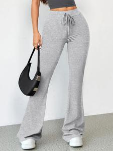Women's High Waist Flare Leg Sports Tummy Control Leggings, Solid Color Drawstring High Stretch Yoga Leggings, Gym Clothes, Ladies Sportswear for Indoor Outdoor Wear, Gym Sportswear Bottoms, High Waisted Leggings, High Waist Activewear