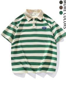 Men's Striped Print Shortsleeve Polo Shirt, Regular Fit Casual Short Sleeve Collared Top for Summer, Fashion Men's Clothes for Daily Wear