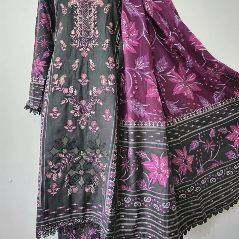 Pakistani elegant embroidered Laser cut dhanak fabric 3pc suite