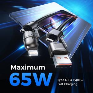 MAGIC JOHN USB Type C Charging Cable, 4 in 1 Function, 65W Fast Charging, Liquid Silicone and Aluminum Alloy Material, Braided Data Cable, Black & Gray - Free shipping in UK