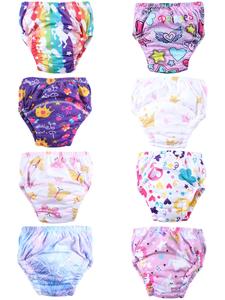 8-Piece Baby Boy & Girl Reusable Diaper Training Pants, Soft Comfortable Fabric, Cartoon Floral Pattern, Above the Knee Style