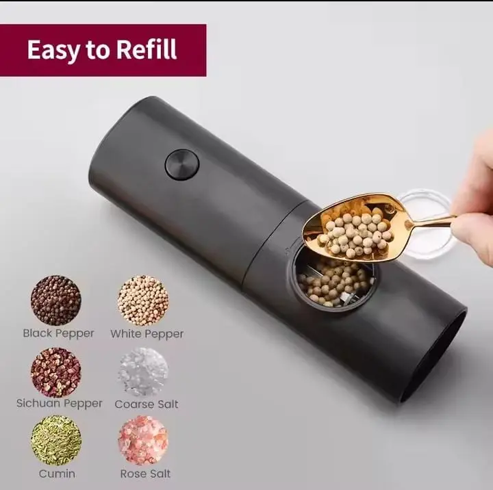 Electric Automatic Salt and Pepper Grinder Set USB Rechargeable/Battery Powered Adjustable Coarseness Spice Mill with LED Light