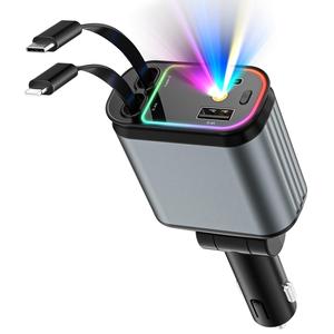 4-in-1 Car Charger, Car Charger Adapter with 80cm Retractable Cable, Fast 66W USB C Car Charger for Phone