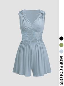 Women's Plain Bow Decor Romper, Casual Fashion Girly Comfy Romper for Daily Wear, Ladies Clothes for All Seasons