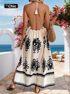 Women's Graphic Print  Cami Dress, Boho Sleeveless Spaghetti Strap  Dress for Beach Holiday Vacation, Ladies Summer Clothes