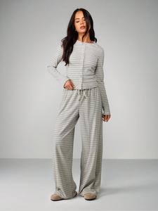 Women's 2-Piece Wide Leg Pants and Long Sleeve Striped Set, Casual Spring & Fall Knit Cardigan, Perfect for Comfort and Fashion