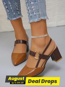 Fashionable Solid Color Slingback Heels, 1 Pair Elegant Pointed Toe Heels for Daily Wear, Casual Versatile Women's Brown Shoes