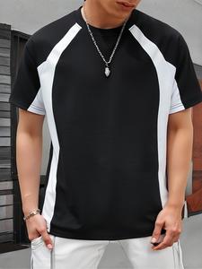 Men's Solid Color Contrast Trim Short Sleeve Tee, Loose Casual Breathable Round Neck T-shirt for Summer, Fashion Men's Top for Daily Wear, Tropical