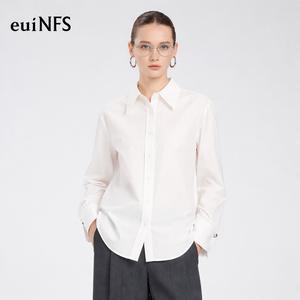 【EUINFS】Crisp Cotton White Button-Down Shirt | Breathable Long-Sleeve Top | Timeless Formal Work Blouse | Minimalist Commuter Casual Shirt【E313173】