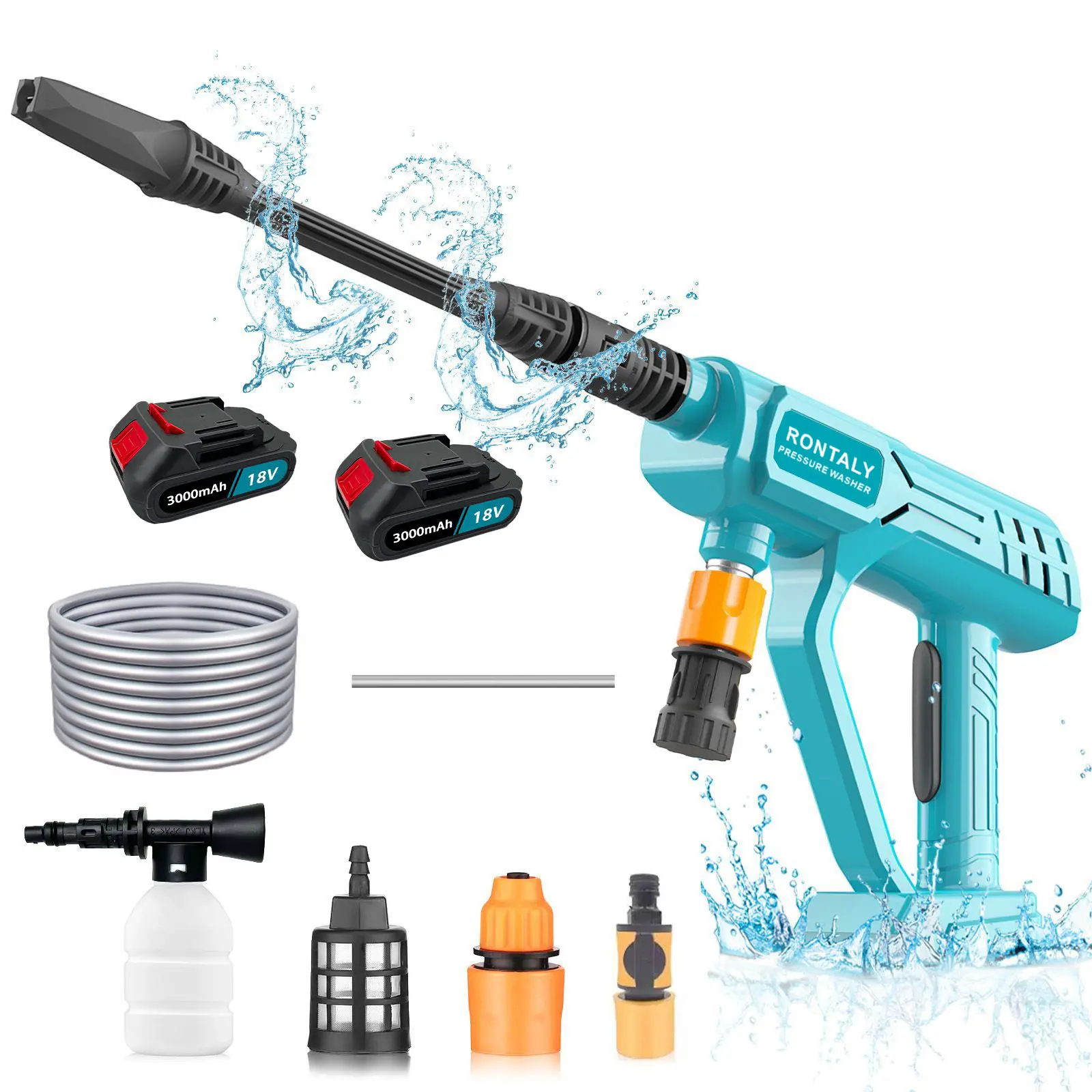 Cordless Pressure Washer, Max 725 PSI Cordless Power Washer with Rechargeable 2x 3000mAh Battery, Portable Pressure Washer for Car/Fence/Floor Cleaning and Sprinkling, Charger Included