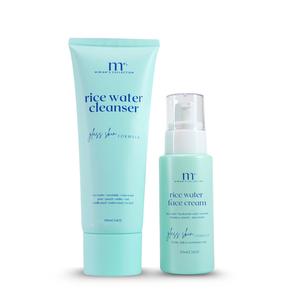 Rice Water Skincare Bundle | 2 Items: 50ML Face Cream & 100ML Facial Cleanser | Natural Glow | Organic | Moisturiser | Rice Water | Ceramide | Hyaluronic Acid Comfort
