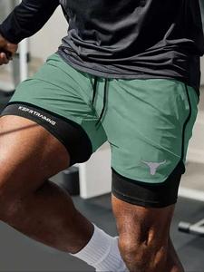 Men's Regular Fit Bull Head Print Gym Shorts, Breathable Quick Drying Shorts for Gym Workout Running, Casual Sporty Shorts for Summer, Athletic Shorts