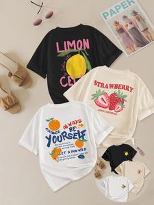 Women's Fruit Print Round Neck Tee, Casual Short Sleeve Crew Neck T-shirt for Summer, Fashion Women's Top for Daily Wear, Womenswear