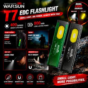 WARSUN Mini LED Torch 675 Lumens - Pocket Size EDC Rechargeable Flashlight with Red/Blue Emergency Strobe | USB-C Waterproof Safety Light for Camping, Hiking & Survival Gear