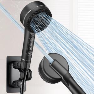 Shower Head Set, 3 Counts/set Including 4 Modes Handheld Shower Head & 1.5m Hose & Punch Free Shower Bracket, Modern Bathroom Shower Equipment