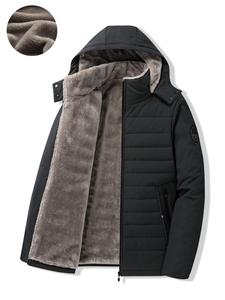 Men's Patched Fleece Lined Zip Up Hooded Jacket, Loose Casual Long Sleeve Pocket Outerwear for Fall & Winter, Men's Clothes for Daily Wear