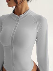 Women's Solid Zip Up Raglan Sleeve Sports Jacket, Sporty Long Sleeve Outerwear for Yoga Gym Workout, Ladies Sportswear for All Seasons