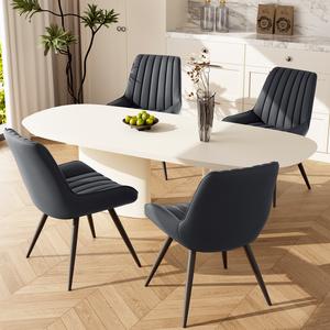 Modern Dining Chairs, Comfy Dining Room Chairs with Thick Cushions, Upholstered Fabric Kitchen Side Chairs with Metal Legs, Dark Grey