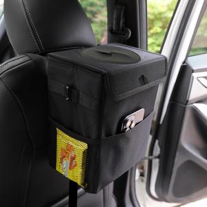 Car Trash Can with Lid and Storage Pockets, Multipurpose Foldable Waterproof Leak-Proof Garbage Can, Multifunctional Car Interior Accessories