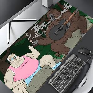Funny Bigfoot Guitar Cartoon Large Gaming Mouse Pad, Aesthetic Desktop Protection Pad, Washable Non-Slip Rubber Mouse Pad with Lock Edge for Home and Office, Great Gift and Desk Accessory