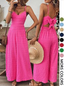 Women's Plain Bow Decor Jumpsuit, 1 Count Casual Sleeveless Cami Jumpsuit for Daily Wear, Ladies Clothes for All Seasons, Summer