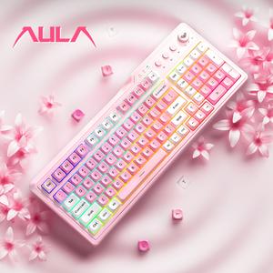 AULA F3099 three-mode keyboard, wired/wireless connection, 99-key layout, cool lighting effect, rechargeable, ergonomic, compatible with Windows/Mac system equipment connection, suitable for daily code word office or game use, high-value appearance.