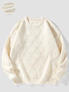 Men's Heart Pattern Drop Shoulder Sweater, Regular Fit Casual Long Sleeve Round Neck Jumper for Fall & Winter, Fashion Men's Knitwear for Daily Wear