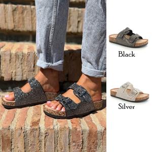 Alissa:TRUE TO SIZE, FOR A WIDE FIT SIZE UP.diamante buckle Sandals.