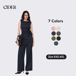 Cider Boat Neck Striped Wrap Knotted Top & Mid Rise Straight Leg Trousers Set