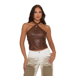 Margie Womenswear Rebellious Fashion Faux Leather Halter Top
