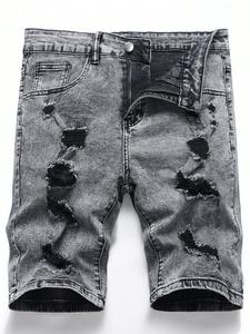 Men's Regular Fit Solid Color Distressed Denim Short, Casual Comfy Denim Shorts for Daily Wear, Fashion Men's Bottoms for All Seasons, Cotton