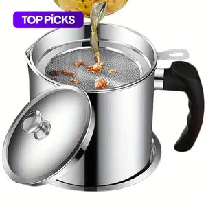Stainless Steel Oil Pot with Fine Mesh Strainer, Kitchen Iron Oil Dispenser with Tray & Lid, Bacon Grease Container, Cooking Oil Can, Home Kitchenware, Kitchen Accessories, Kitchen Gadgets, Kitchen Strainer Utensils