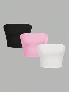 Women's Solid Color Tube Top, Casual Plain Strapless Crop Top for Summer, Ladies Clothes for Daily Wear