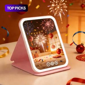 Foldable Makeup Mirror with Three Color LED Lights, Portable Desk Cosmetic Mirror for Office Room Dormitory, Friday Festival Gift