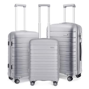 [MissLulu Bags] Multi Texture Design Hard Shell Polypropylene Suitcase 20''/24''/28'' Classic Collection with TSA Lock and 14'' Vanity Case- Grey