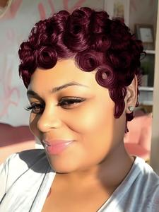 Short Pixie Wigs for Black Women Curly Pixie Cut Wig Black Color Glueless Short Layered Pixie Wig Chic Elegent Full Machine Made for Daily Use