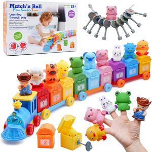 Montessori Learning Toy Set for Toddler Aged 2-3 Years, Counting Matching Sorting Activities, Farm Animals Finger Dogs Barn Locks Keys, Number Counting Blocks