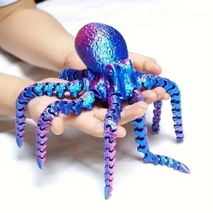 3D Printed Octopus Design Figurine Ornament, 1 Count Colorful Octopus Animal Decoration, Soft Joint Octopus Ornament, Desktop Decoration for Home Office, Living Room, Home Decor Accessory