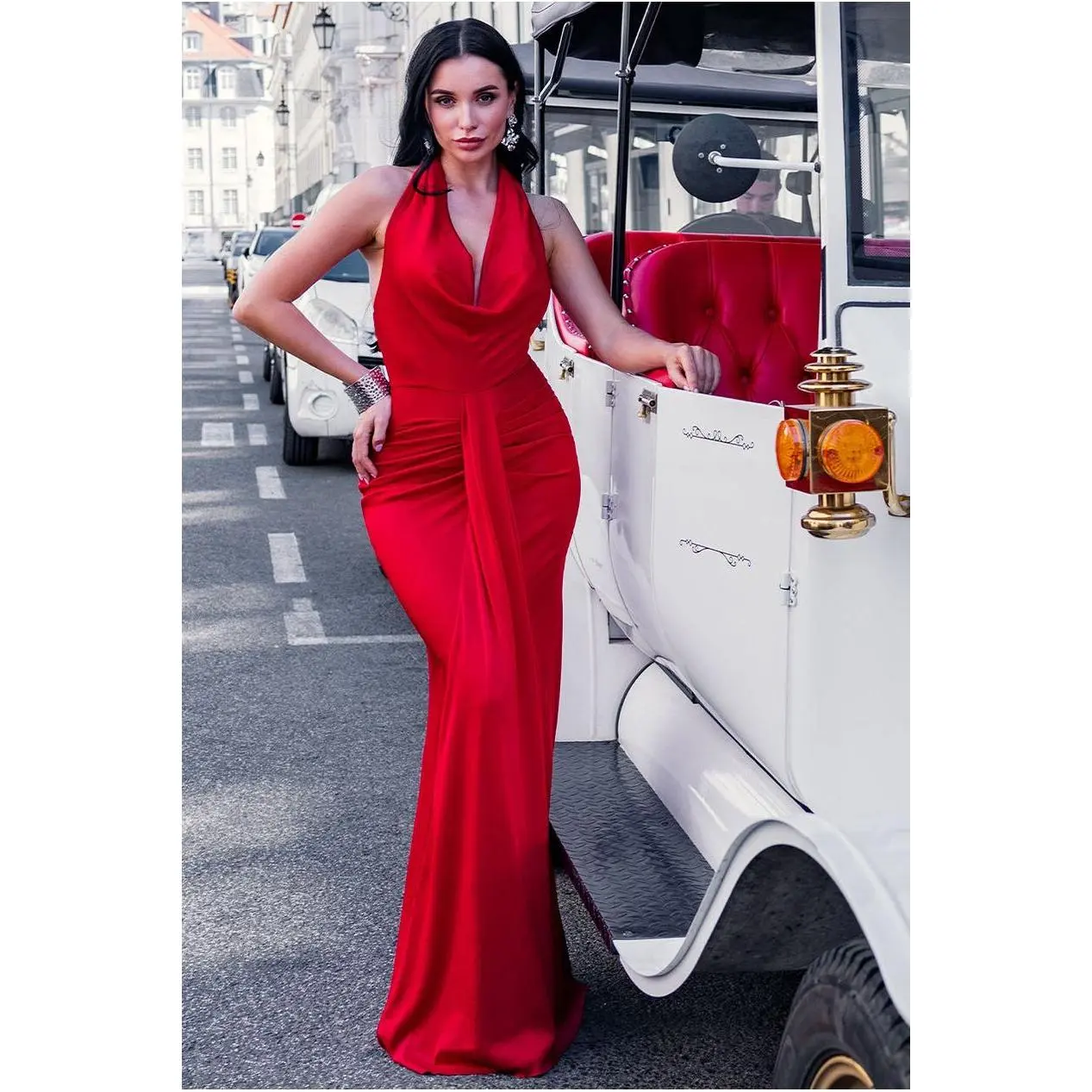 Open Back Cowl Neck Maxi Dress - Red by Goddiva