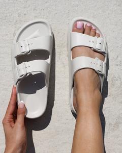 SIMMI Samantha Exclusive Stone Women's Flat Slip on Footbed Slides - Wide Feet Friendly Summer style Holiday shoes