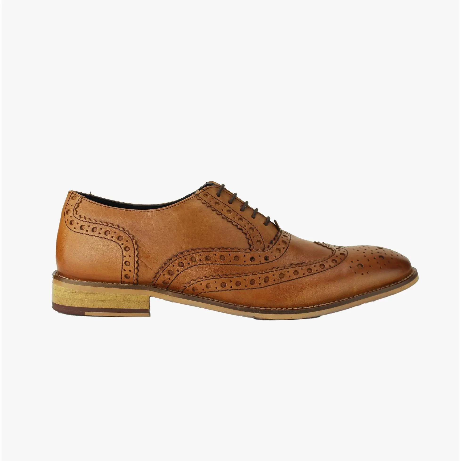 Roamers WINSTON Mens Leather Brogue Oxford Shoes Tan Formal
