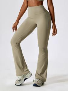 Women's Solid High Waist Flare Leg Sports Tummy Control Leggings, Casual Comfy Breathable Wide Waistband Skinny Pants for Workout Running, Ladies Sportswear, Summer Outfits 2024