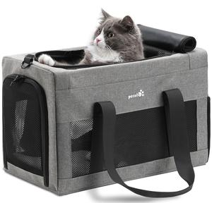 Pecute Extra Stable Cat Carrier Airline Approved, Breathable Mesh Fabric Bag for Pets, Puppy/Cat Bag Suitable for Both Long And Short Trips（Grey)