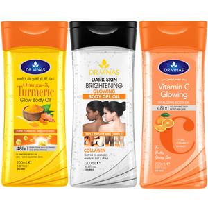 3pcs DR.DAVEY VITAMIN C Body Oil+Turmeric Omega-3 Glow Body Oil+WHITENING GLOWING BODY OIL Body essential oil set skin care oil moisturizing and hydrating care suitable for all seasons portable for travel for Body, Face, Hand,Foot, Lip, Eye